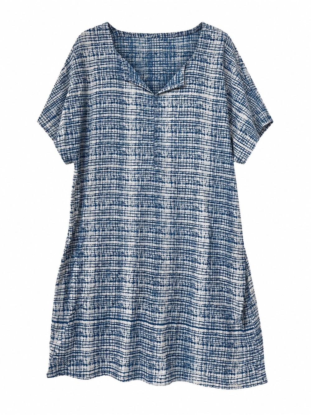 Cost Plus World Market Blue and White Patterned V-Neck Swim Cover-Up